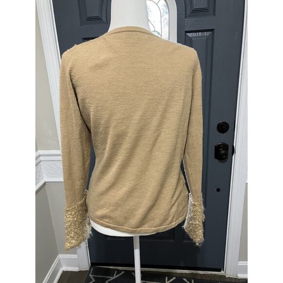 Leon Max Tan Merino Wool Blend Teddy Fleece Cardigan Sweater Jacket Size 8 - Picture 3 of 7